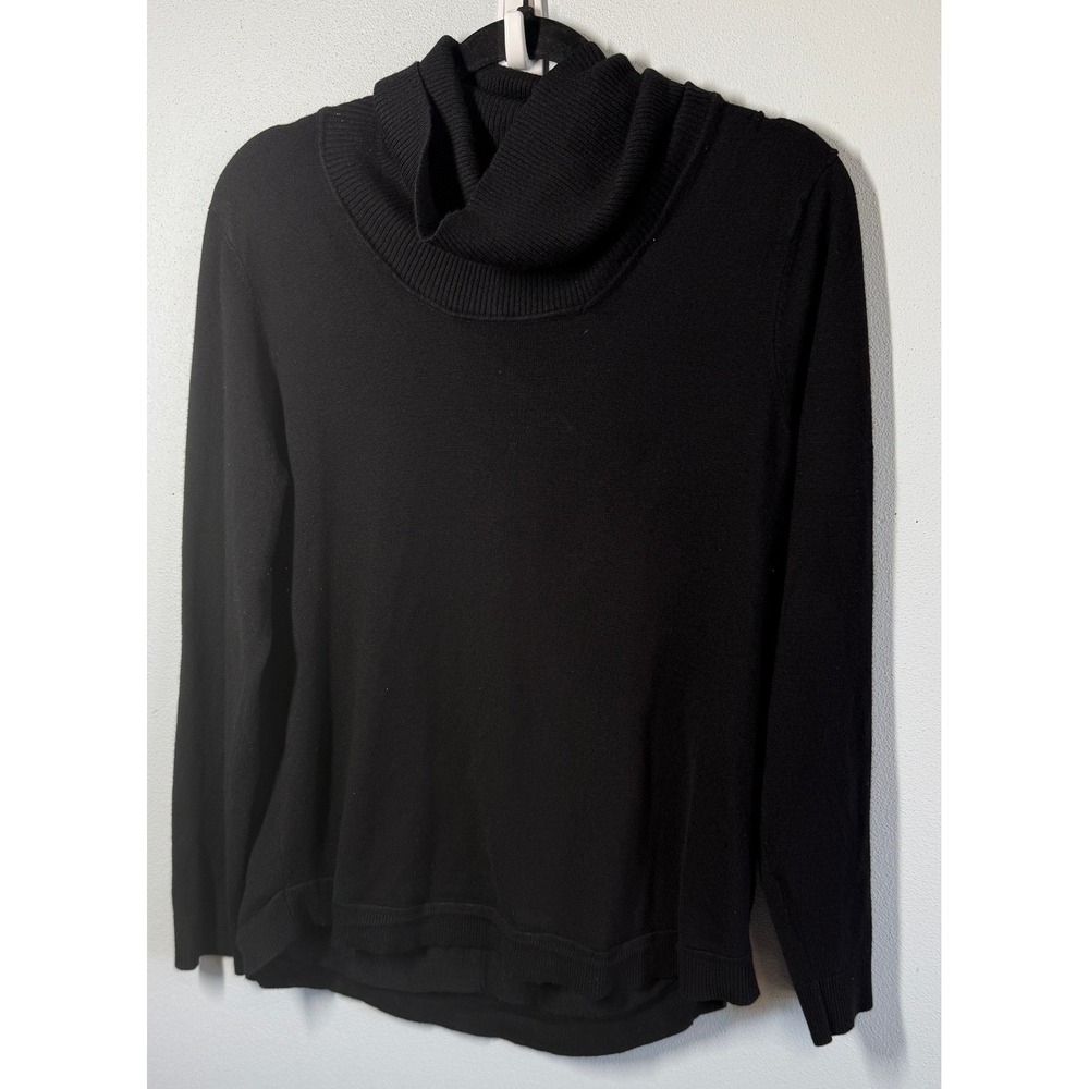 Cable & Gauge Womens Sweater L Black Cowl Neck Button Back Office Wear Classic